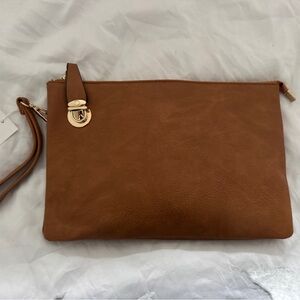 Dia & Co Light Brown Leather Clutch with shoulder strap